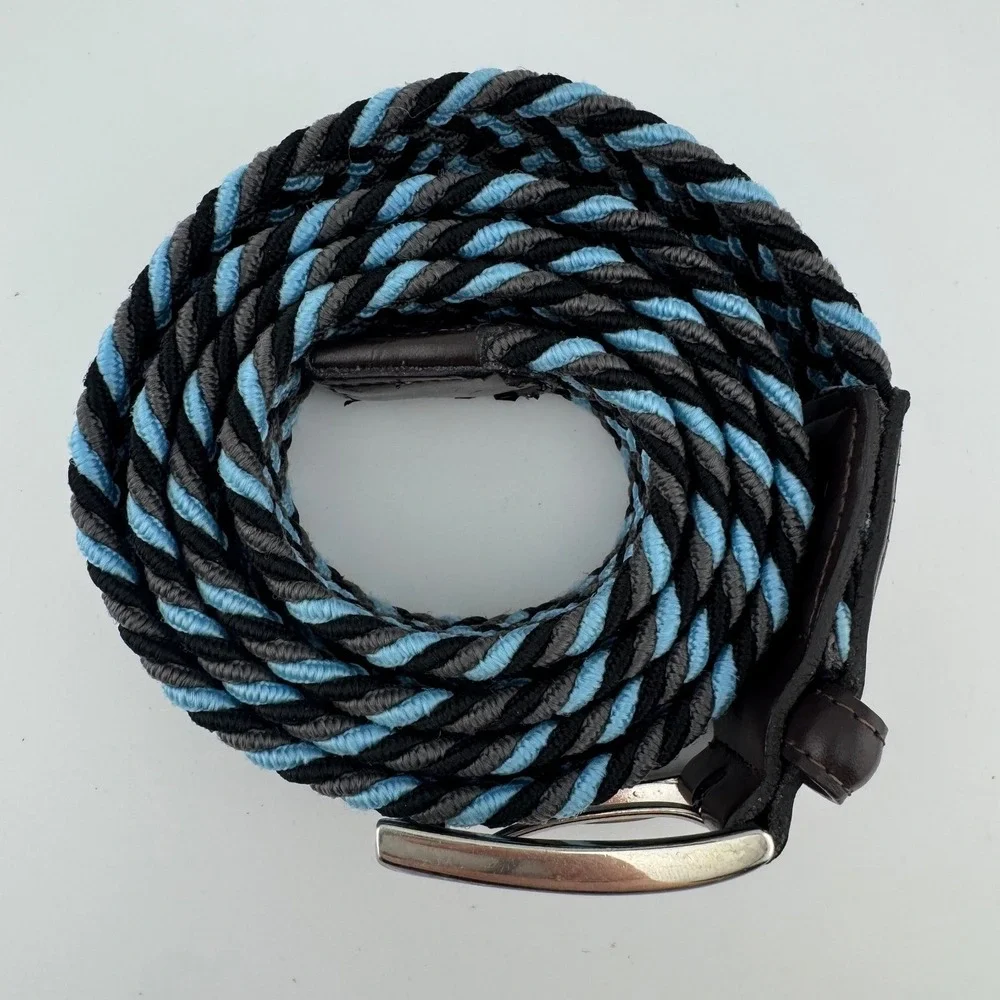 PGA Tour Mens Braided Belt Black Blue Grey Leather‎ Trim PG86001 Size 38-40